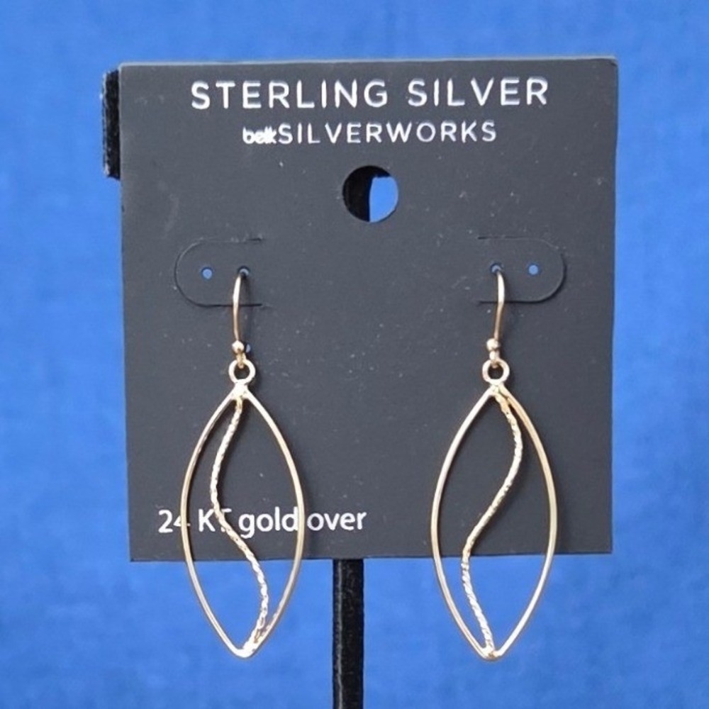 NWT Belk Silverworks 24K Gold Over Sterling Silver. 925 Dangle Drop Earrings